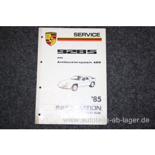 Porsche 928 s Handbuch Service Information Technik mit Antiblocksystem ABS ´85 WK D492 110 WKD492110 #3943 